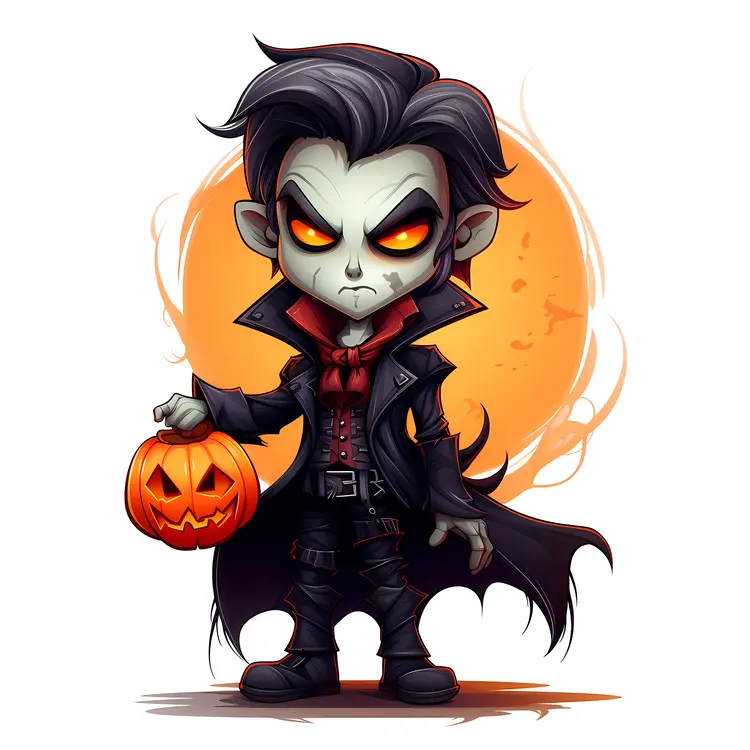 Cartoon Vampire Holding Pumpkin