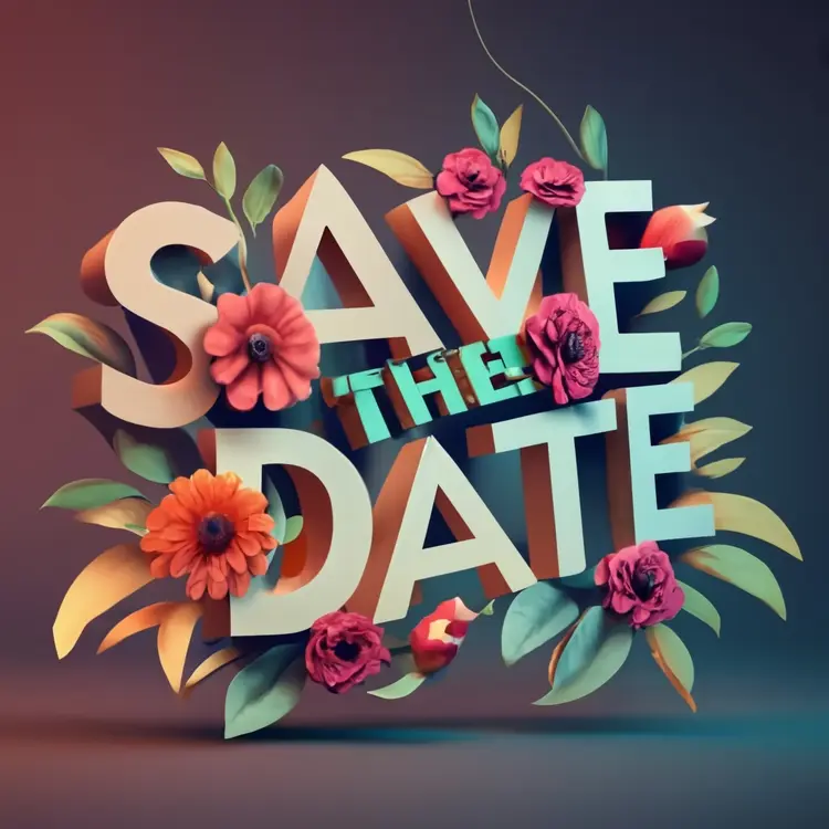 Save the Date with Flowers and Leaves