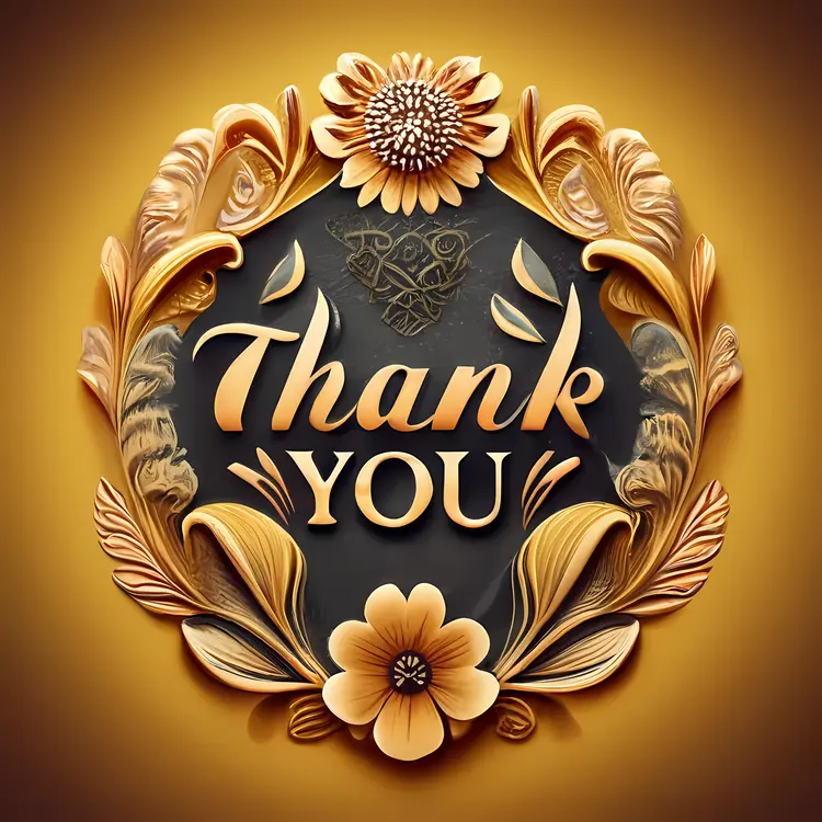 Thank You Text with Elegant Gold Floral Design