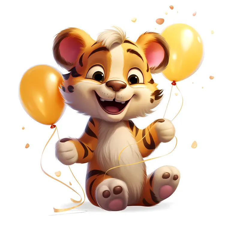 Cute Tiger Cub Holding Balloons