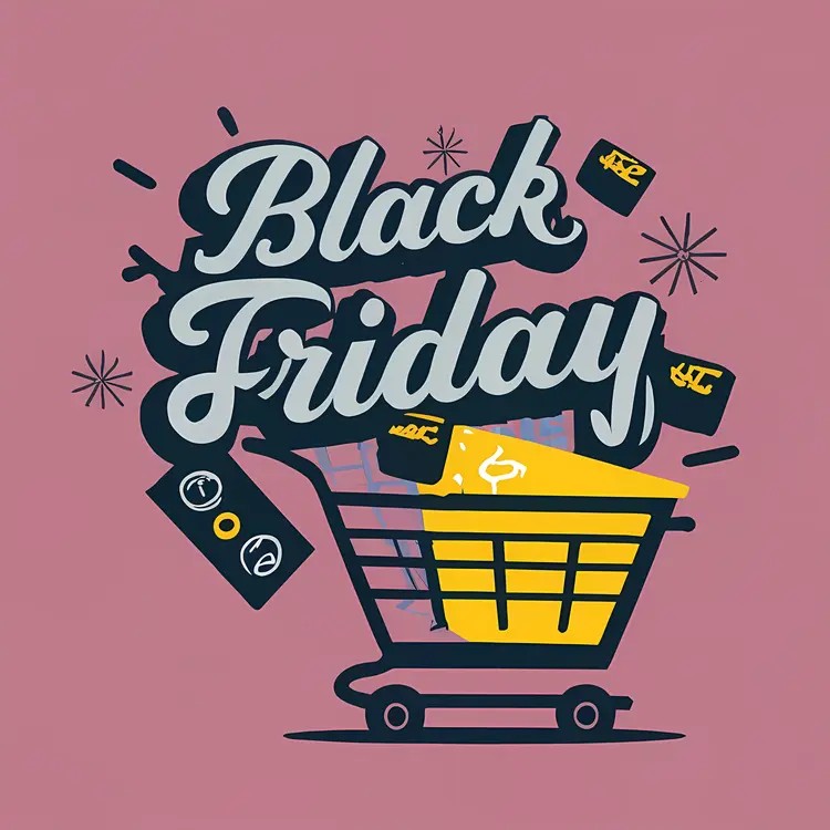 Black Friday Text with Shopping Cart and Credit Cards
