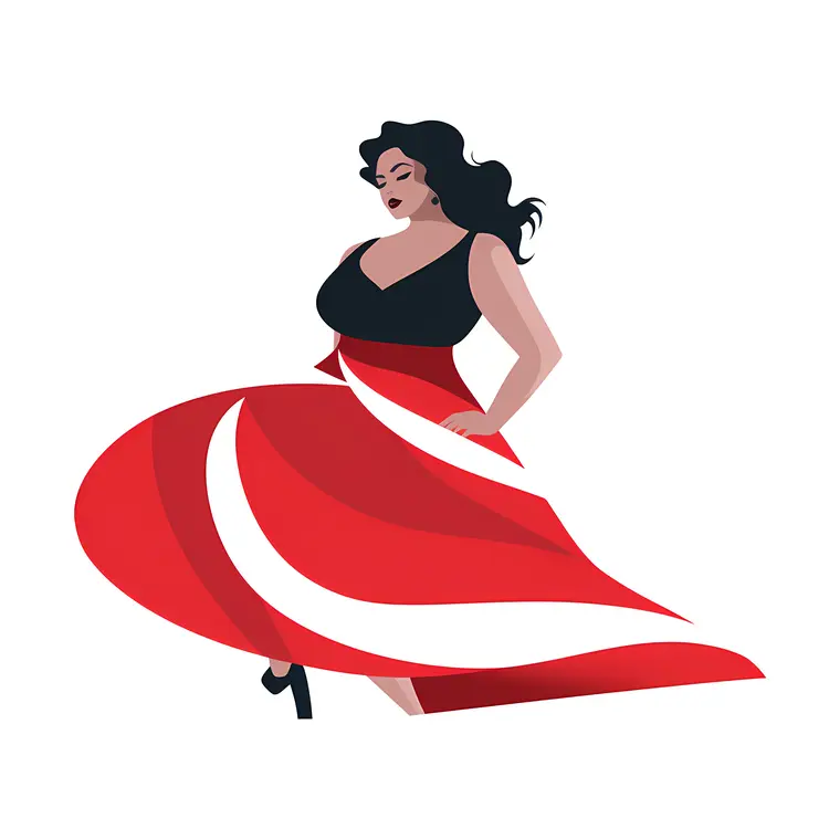 Elegant Woman in Red and Black Dress Illustration
