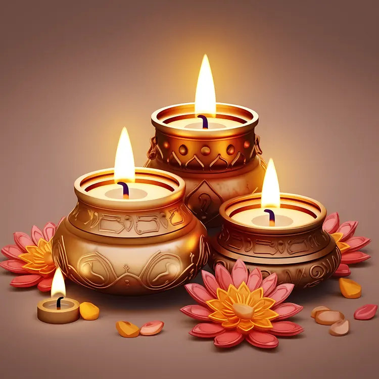 Traditional Diya Lamps with Lotus Flowers