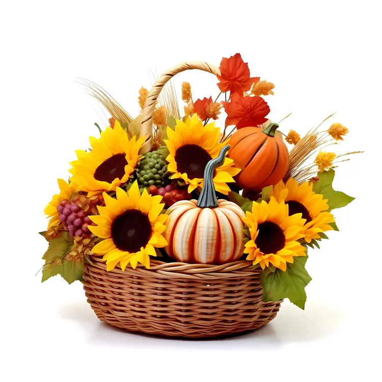 Basket with Sunflowers and Wheat for Thanksgiving