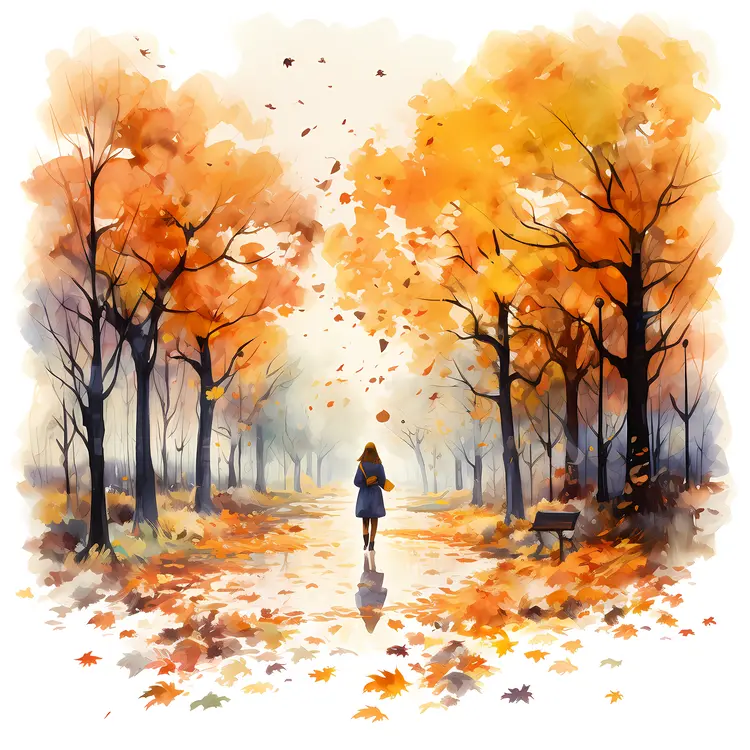 Woman Walking Alone in Autumn