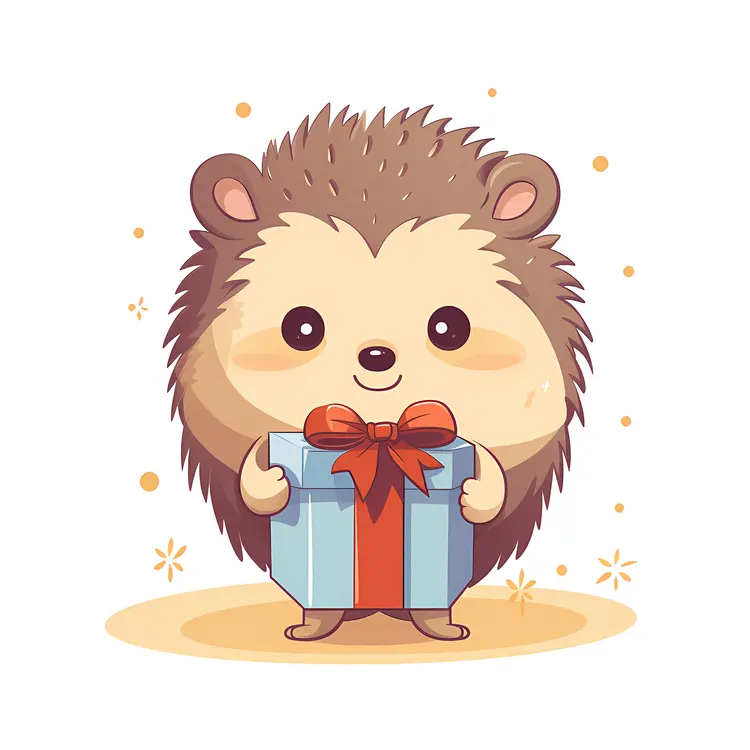 Cute Hedgehog with Gift and Polka Dots