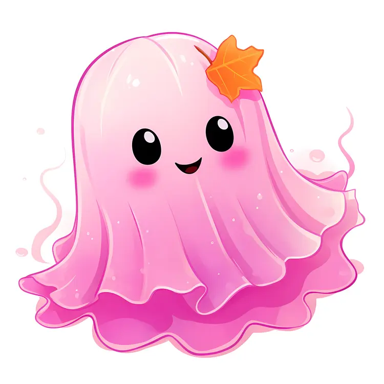 Cute Pink Ghost with Leaf for Halloween