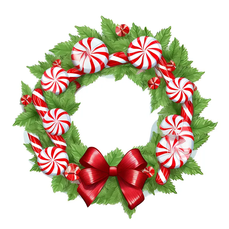 Peppermint Candy Wreath with Red Bow