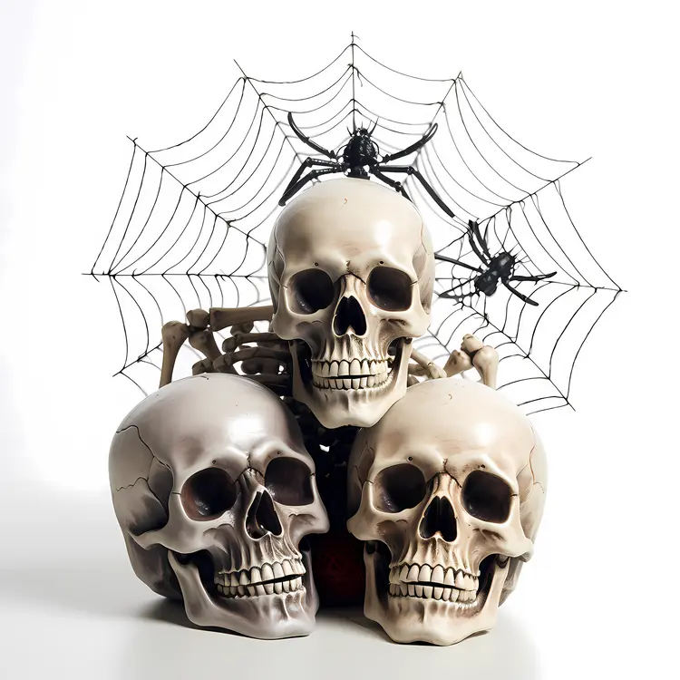 Three Skulls with Spider Web