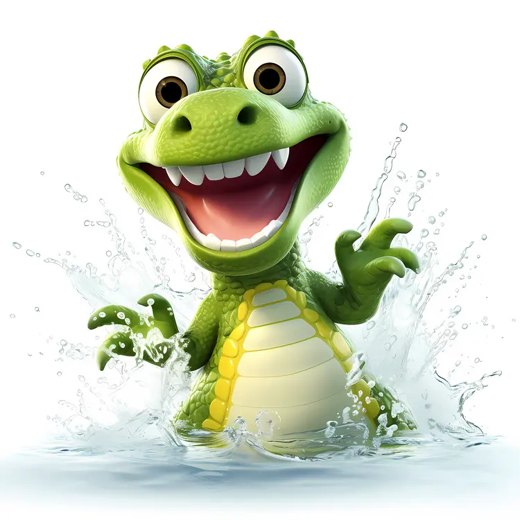 Playful Cartoon Crocodile Splashing in Water
