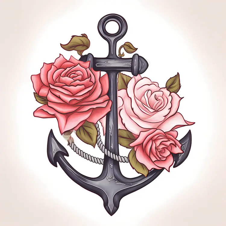 Anchor with Pink and White Roses