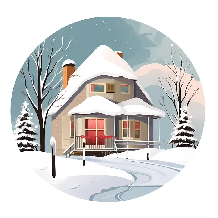 Snowy House with Warm Lights