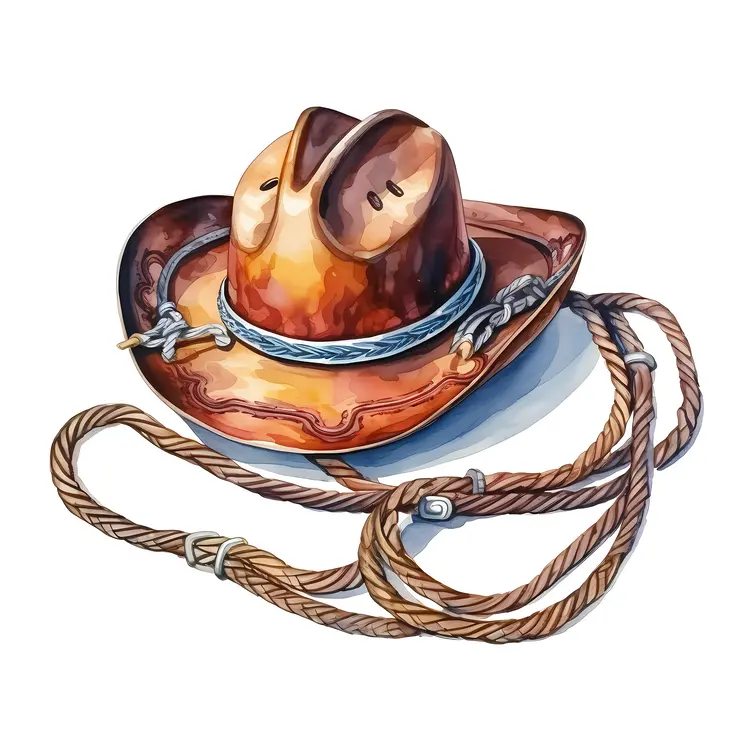Brown Cowboy Hat with Rope Illustration