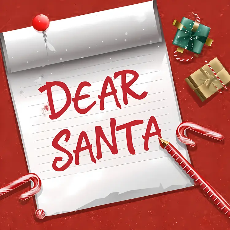 Dear Santa Letter on Scroll with Gifts