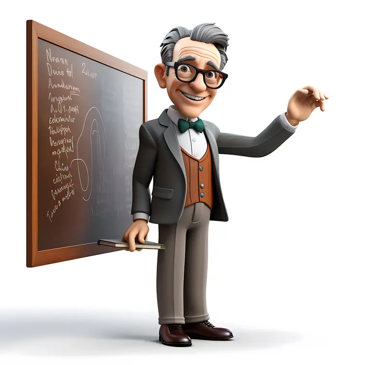 Cartoon Professor Teaching at Chalkboard