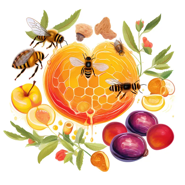 Bees and Honey with Fruits Illustration
