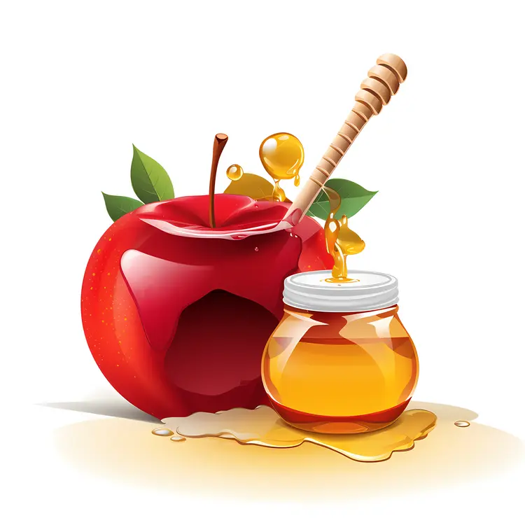 Red Apple and Honey Jar for Rosh Hashanah Celebration