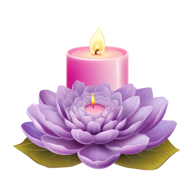 Purple Flower and Candle with Leaves