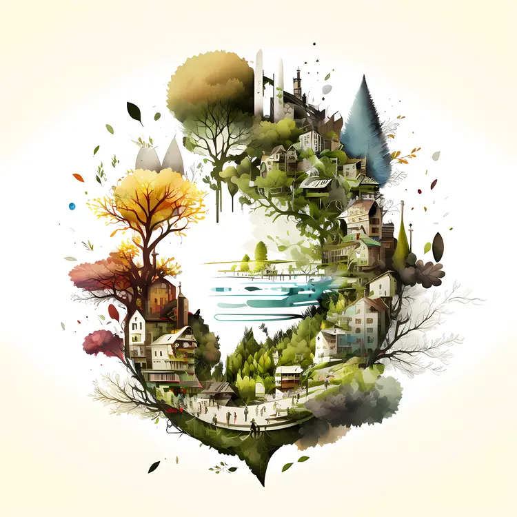 Village with nature in a scenic landscape