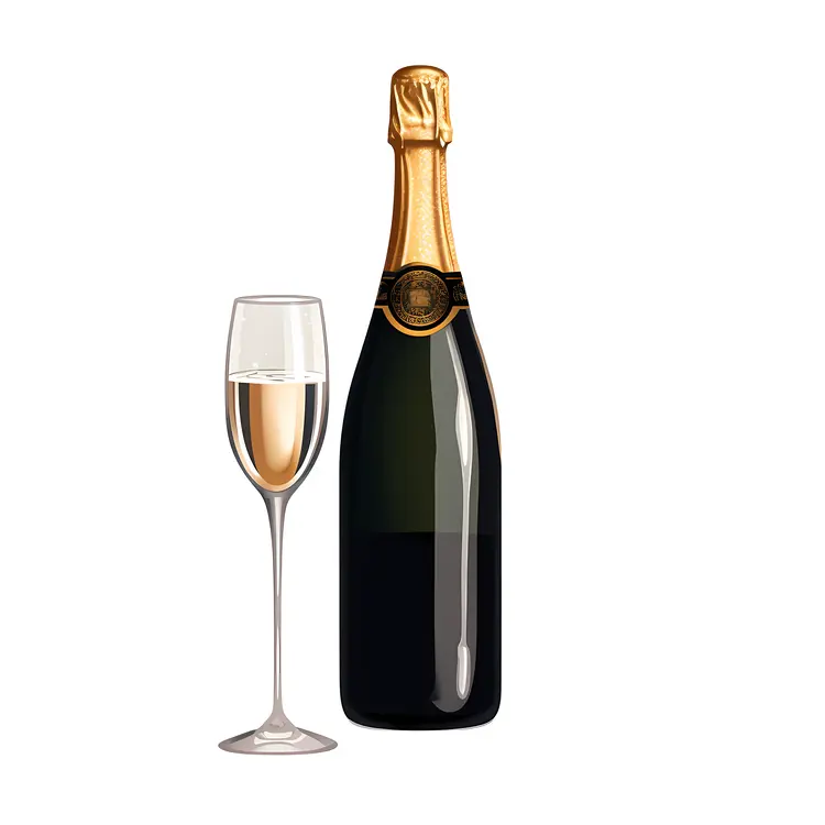 Champagne Bottle with Glass