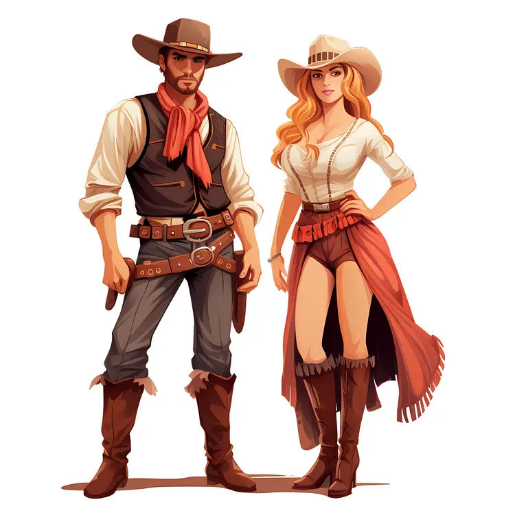 Cowboy and Cowgirl in Classic Western Attire