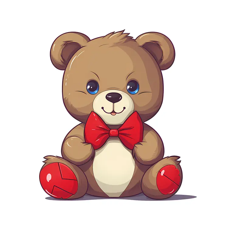 Cute Brown Teddy Bear with Red Bow