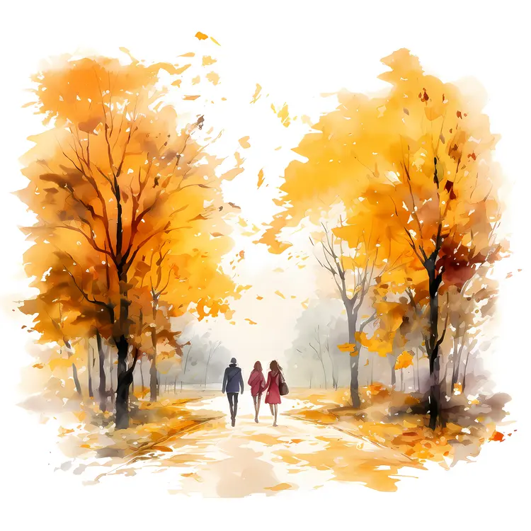 Group Walking in Autumn Park
