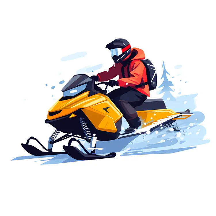 Yellow Snowmobile Racing in Snow
