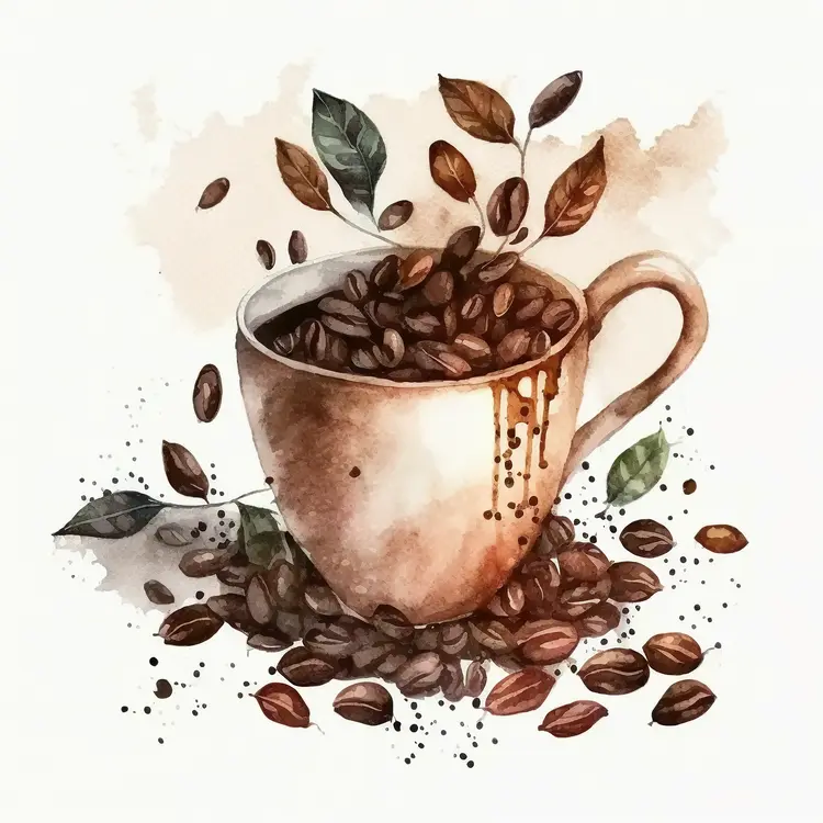 Artistic Coffee Cup with Beans and Leaves
Artistic Coffee Cup with Beans and Leaves
