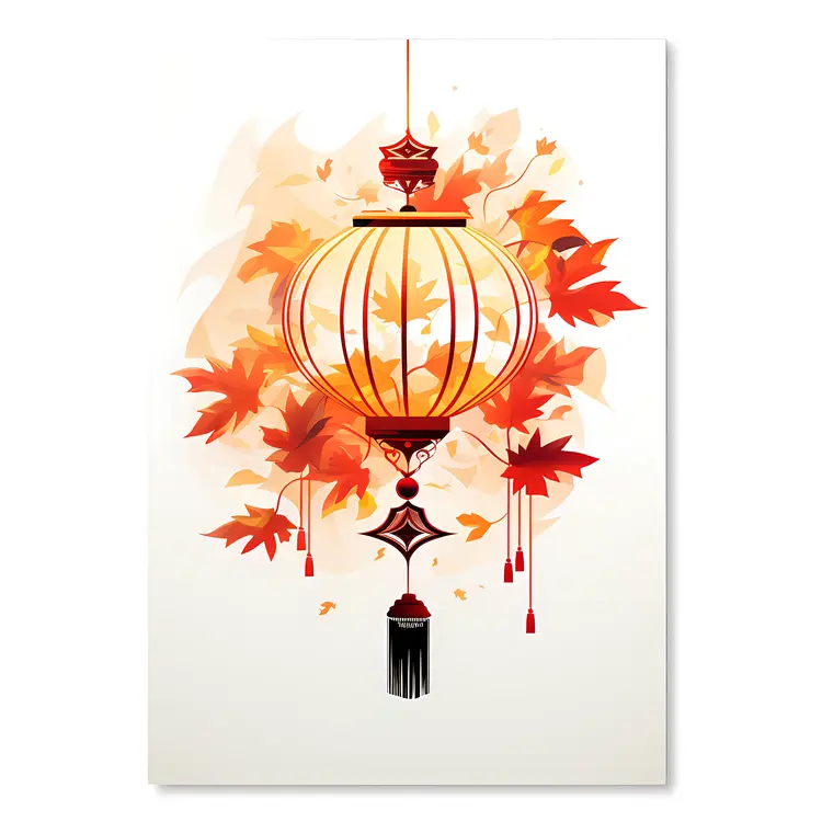 Orange Lantern with Autumn Leaves