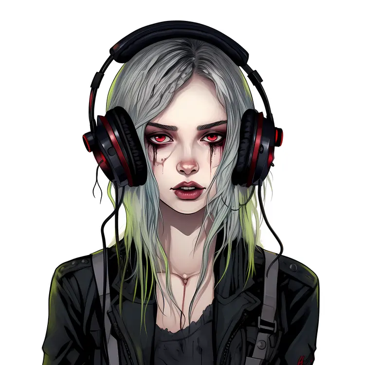 Girl with Black Headphones in Stylish Outfit
