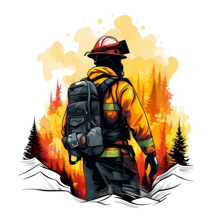 Firefighter Facing Intense Forest Fire