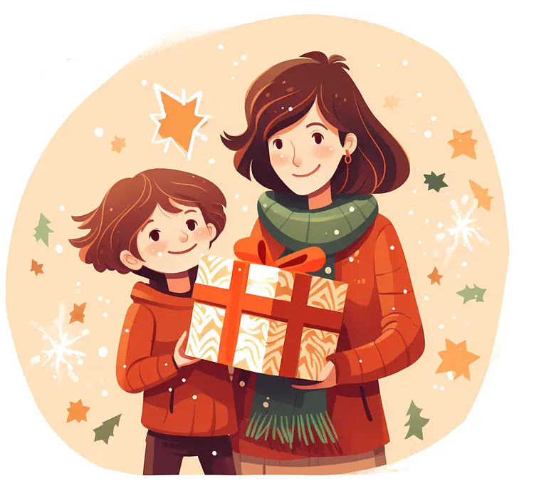 Mother and Child with Christmas Present