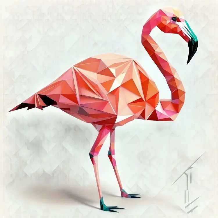 Geometric Origami Style Flamingo in Pink