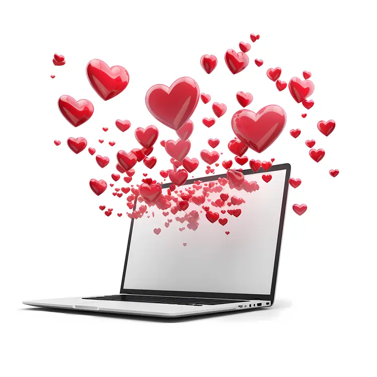 Laptop with Large Red Floating Hearts