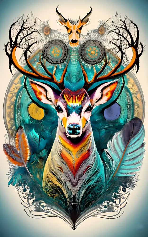 Vibrant Deer with Artistic Antlers