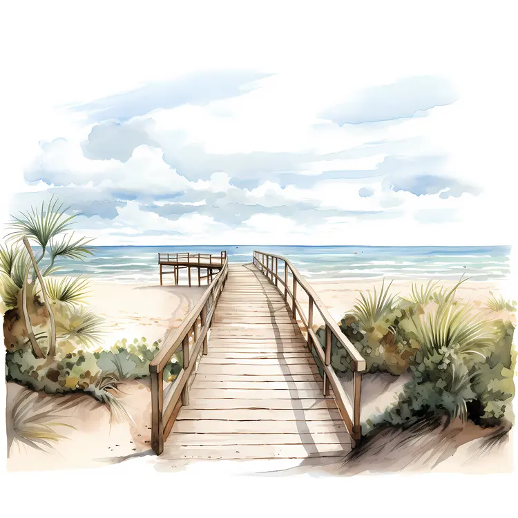Serene Wooden Boardwalk to the Beach