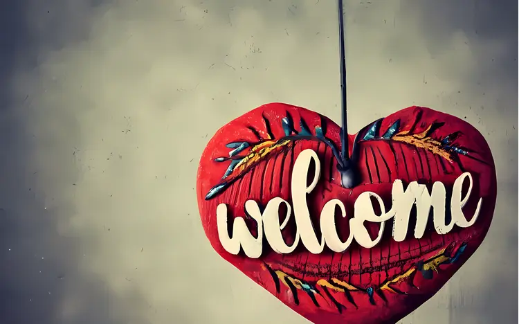 Welcome Sign with Hanging Heart