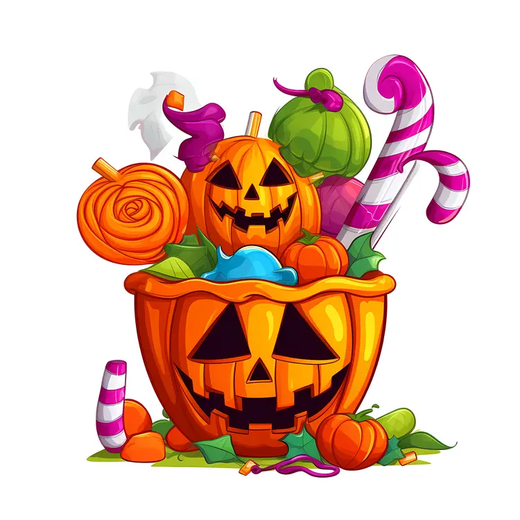 Halloween Jack-o'-lantern with Candy and Decorations
