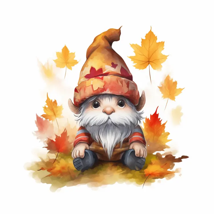 Cute Gnome with Autumn Leaves for Thanksgiving