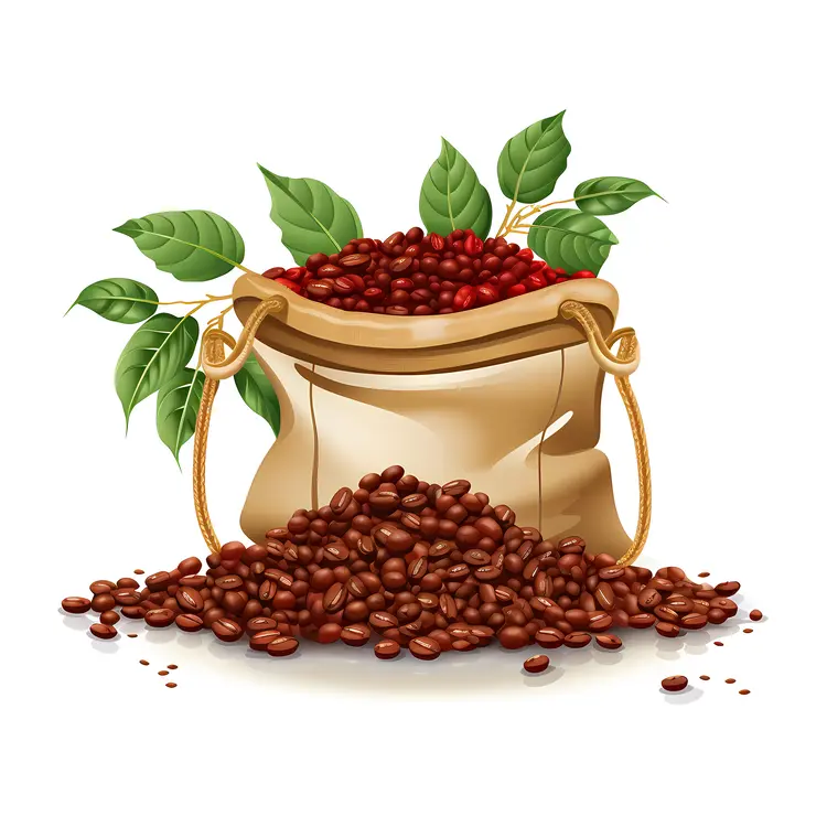 Bag of Coffee Beans with Red Berries