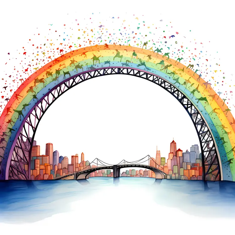 Rainbow Bridge Over Cityscape
