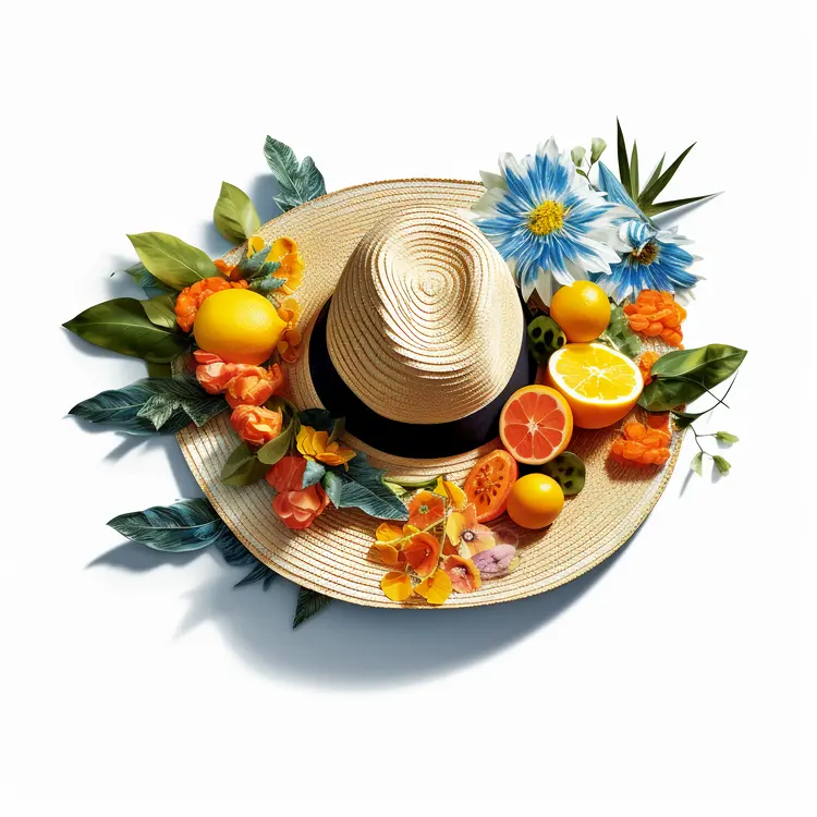 Beautiful Straw Hat with Flowers and Fruits for Summer