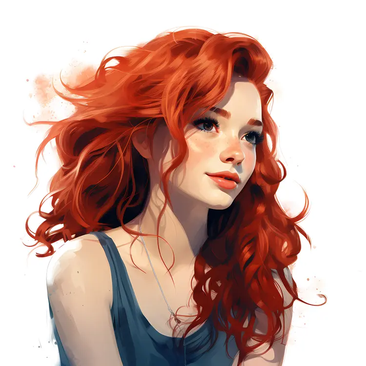 Smiling Red-haired Girl in Blue Shirt