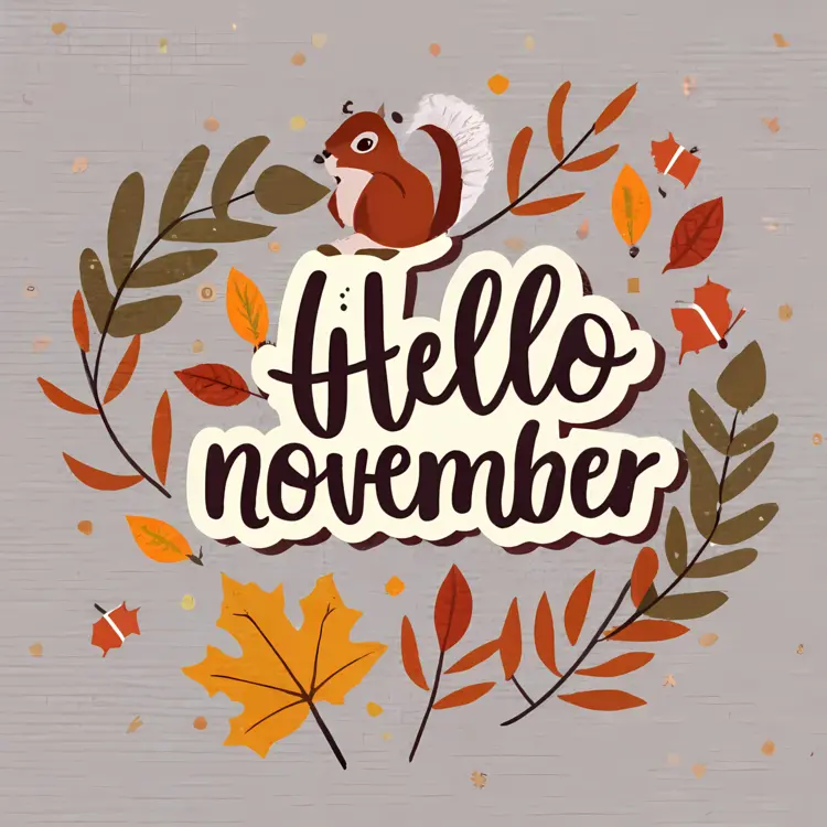 Hello November with Squirrel and Leaves