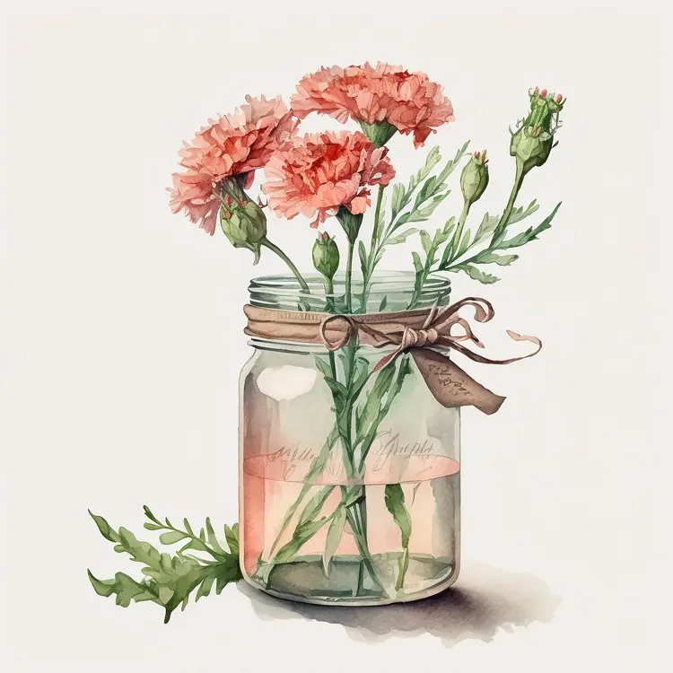 Beautiful Carnation Flowers in Glass Jar for Mother's Day