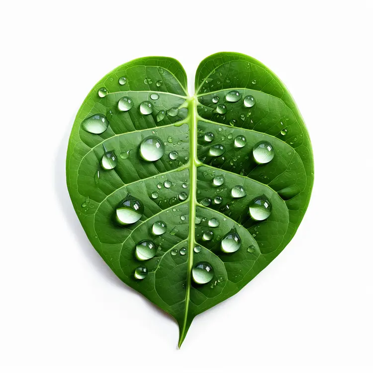 Green Leaf with Water Droplets
