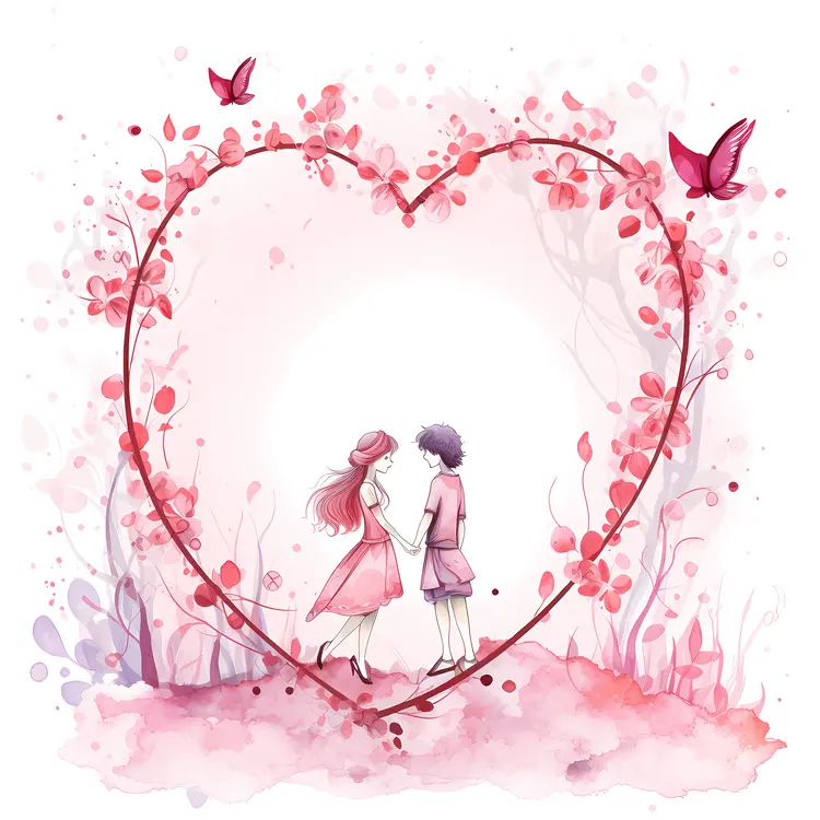 Heart Frame with Couple and Butterflies