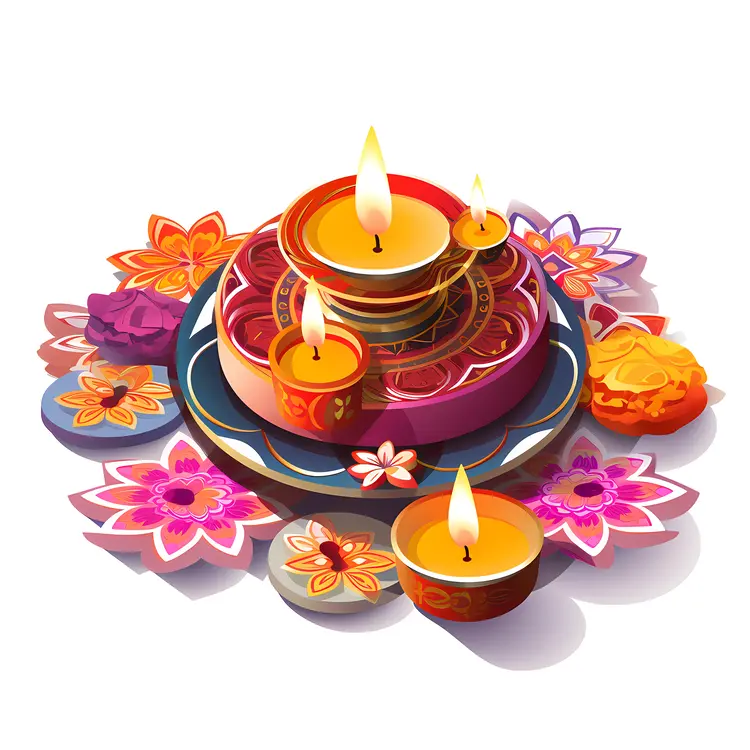 Decorative Candles with Flowers for Diwali