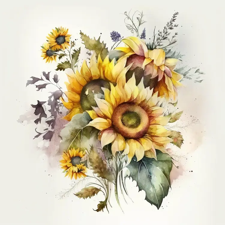 Beautiful Sunflower Floral Arrangement in Watercolor Style